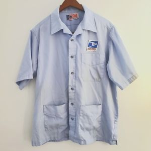 USPS letter carrier CCA uniform shirt Jac button down sz L short sleeve blue